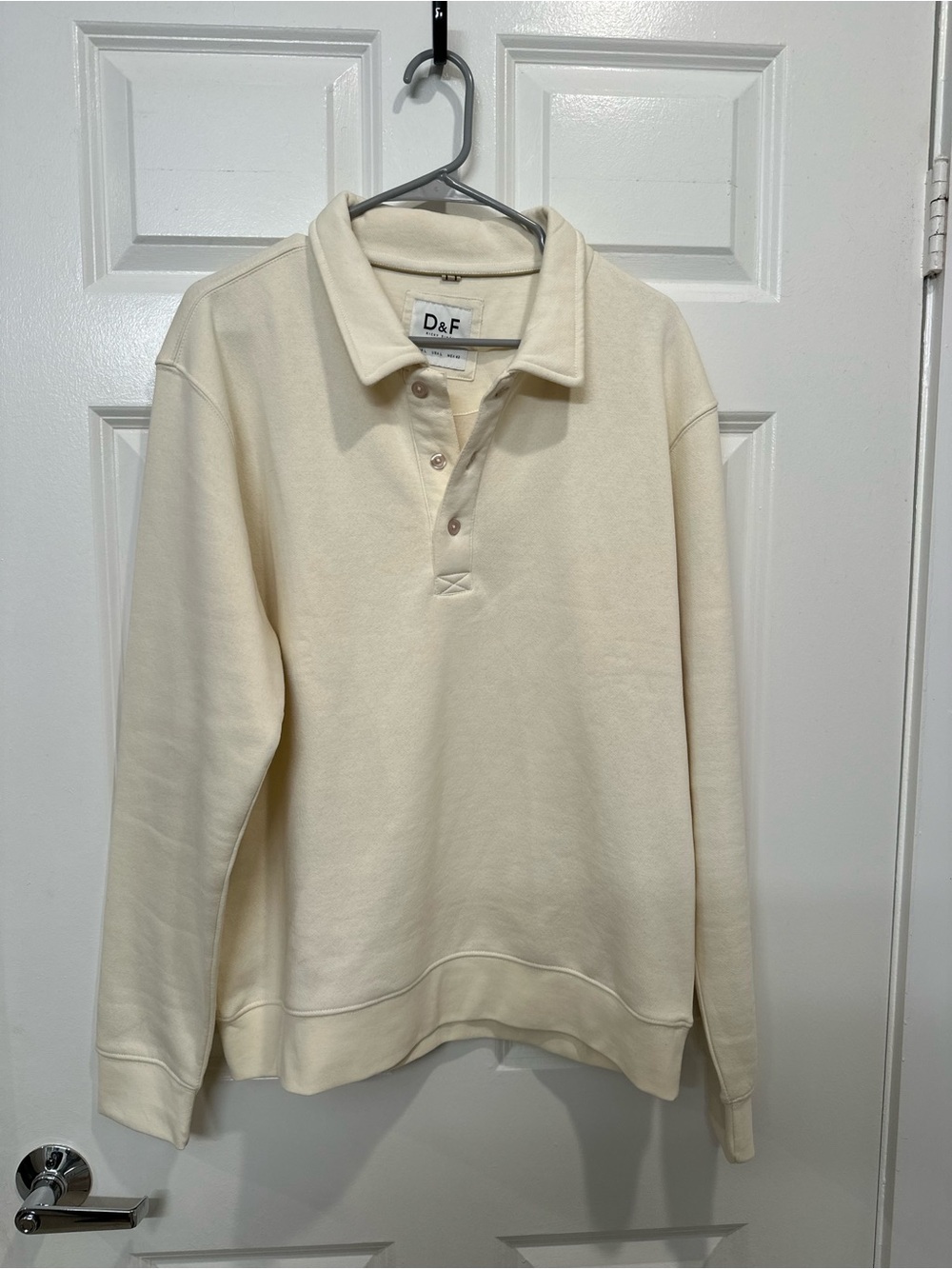 Cream Long-Sleeve Polo Sweatshirt